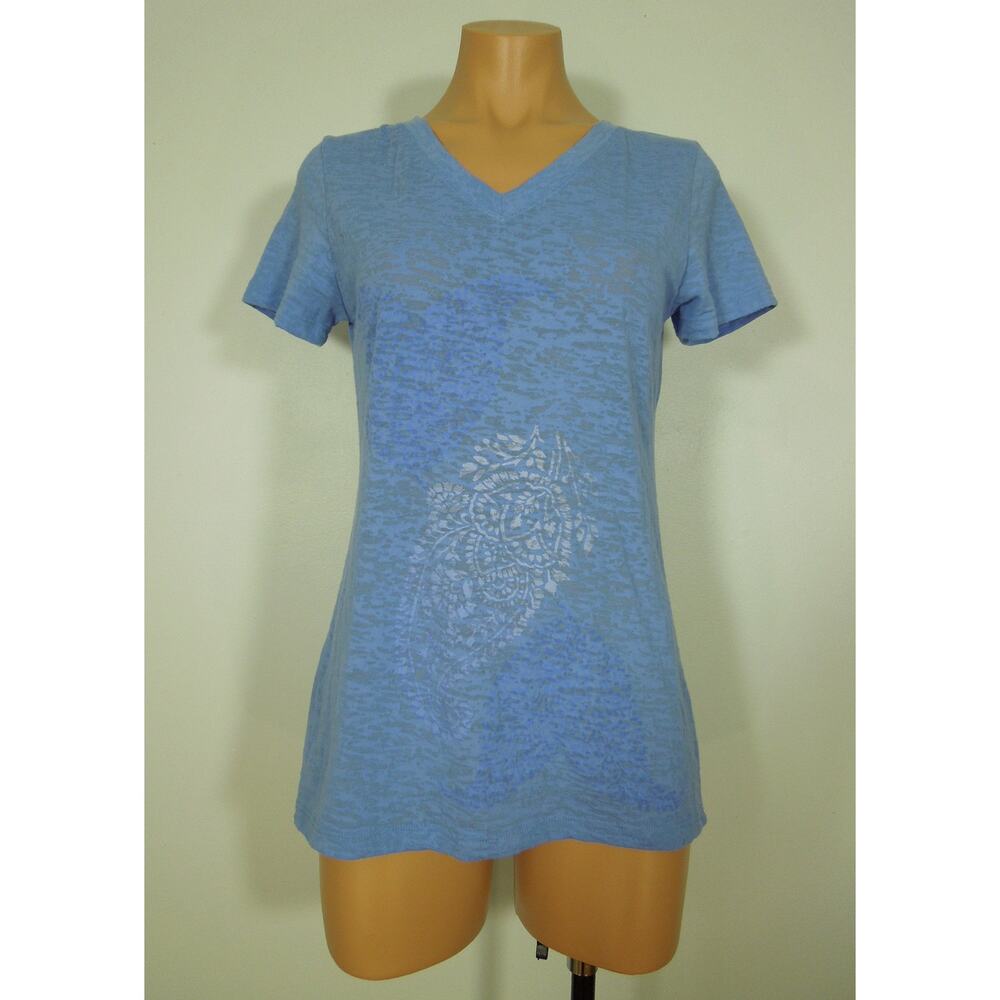 LUCY Top S SMALL Womens Active Sheer Blue V-Neck